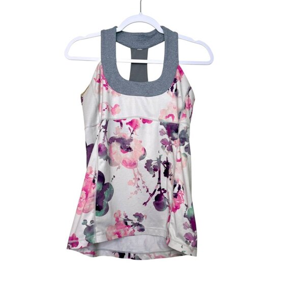 Lululemon Lulu Scoop Neck Tank Activewear Stretch Blossom Fossil Women 10 - Picture 1 of 7